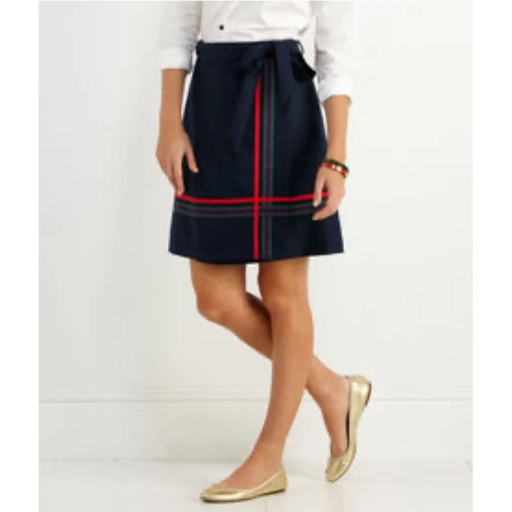 Vineyard Vines‎ Wool Skirt Tartan Wrap Navy Size 8 NWT Grosgrain Skirt